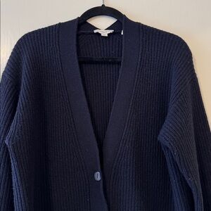 Vince Wool Cashmere Shaker Rib Cardigan, Navy, M